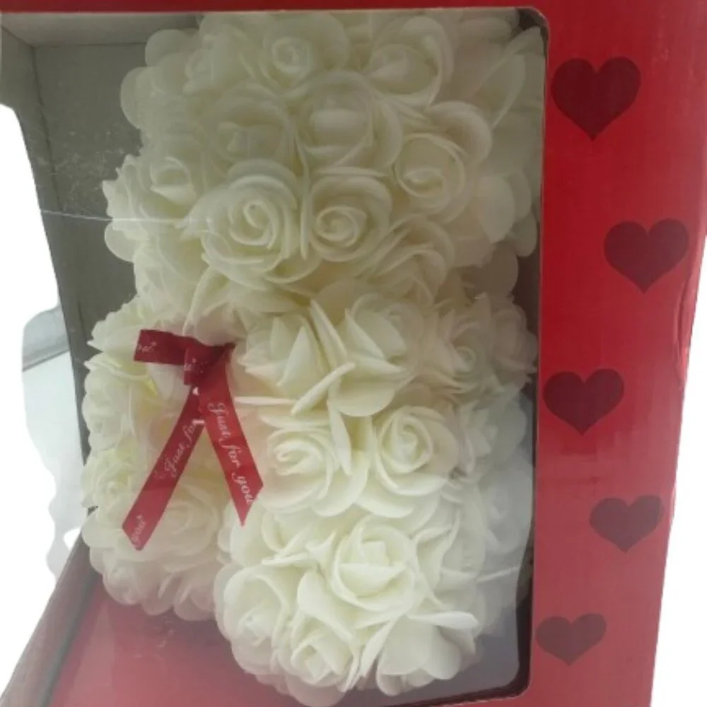 NIB Rose Bear Just for You White with Red Ribbon